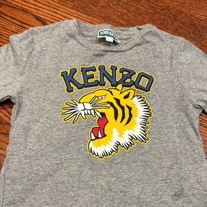 Kenzo Grey Tee with Yellow Tiger and Blue Logo